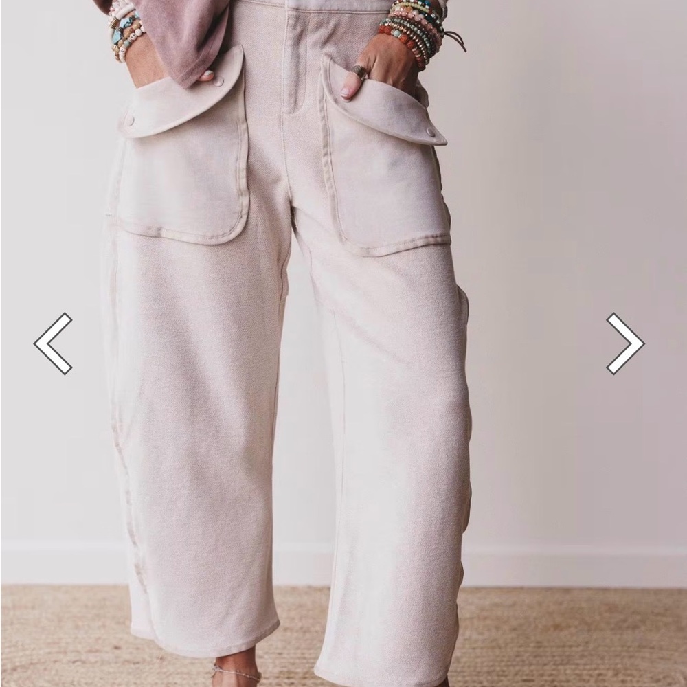 Three Bird Nest - Stylish Cream Women's Barrel Pants - Picture 7 of 11